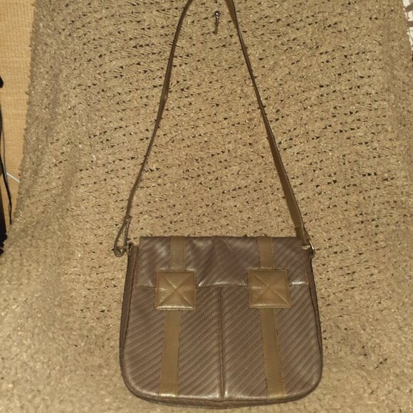 Vintage LANCEL PARIS 1876-Messenger Bag-Chevron-Grey/Green Leather/Shoulder-EX - Picture 1 of 12